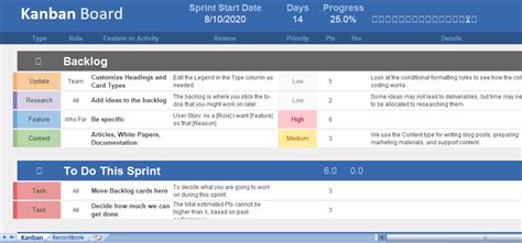 Agile Kanban Board excel template for free