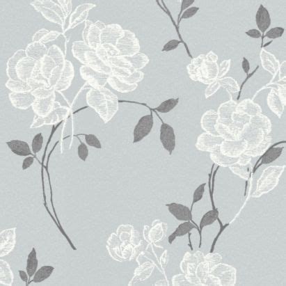 Floral Flowers Grey & White Textured Blown Vinyl Wallpaper ...