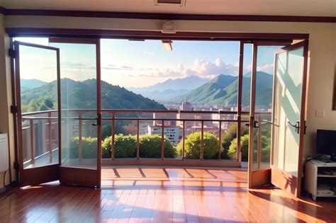 Premium AI Image | A view of a mountain and a balcony from a house.