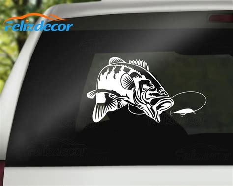 27cm Largemouth Bass Fish Vinyl Car Decal Creative Window Waterproof Car Body Decals Rear ...