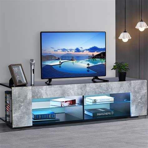 57 Inch TV Stand with Remote LED Lights, Entertainment Center for TVs up to 65", Multiple ...