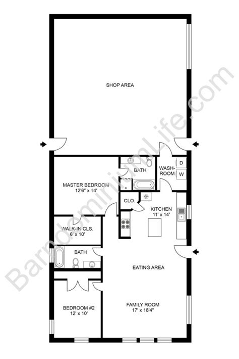 2 Bedroom Barndominium Floor Plans