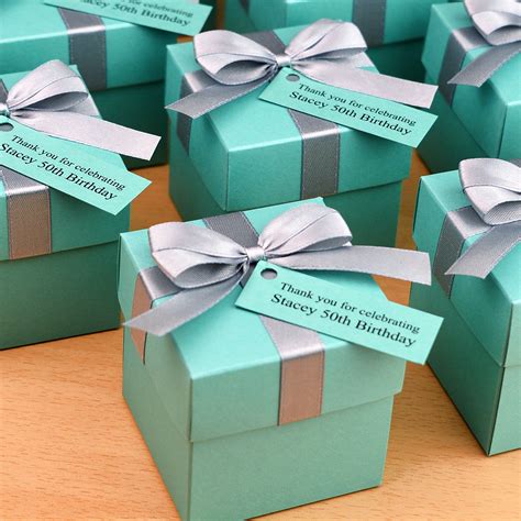 Personalized 50th Birthday Party Favor Box With Satin Bow and Custom Name, Breakfast at Tiffany ...