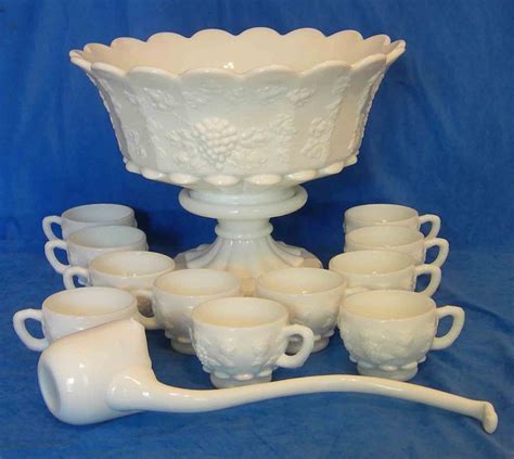 WESTMORELAND MILK GLASS 14 Pc. PUNCH BOWL SET w/ PANELED GRAPE | Milk glass decor, Hobnail milk ...