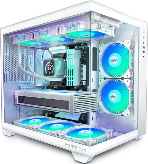 Buy MUSETEX 5 PWM ARGB Fans Pre-Installed ATX PC Case, Modern Aesthetic Dual Tempered Glass ...