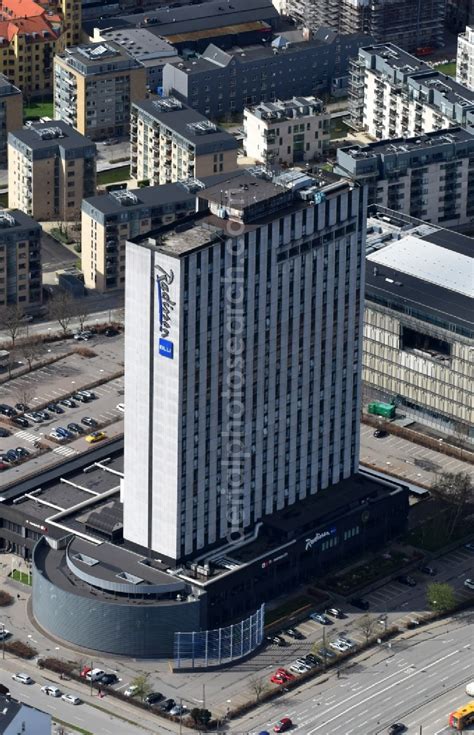 Aerial photograph Kopenhagen - High-rise building of the hotel complex ...