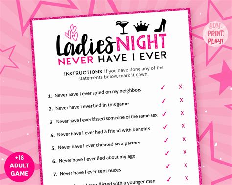 Ladies Night Games Never Have I Ever Printable Game | Etsy