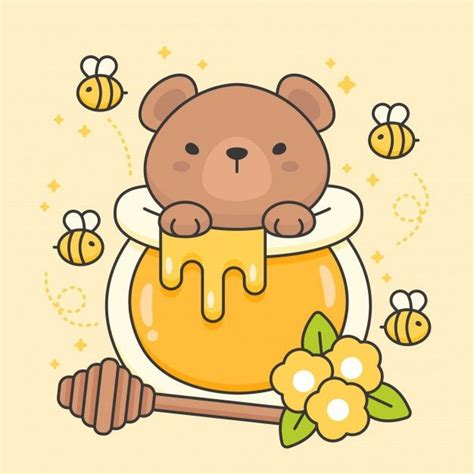 Premium Vector | character of cute bear in a honey jar | Cute bear ...