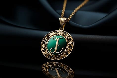 Premium AI Image | a necklace with a green and gold logo on it