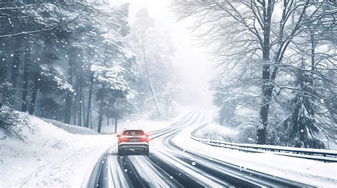 Snowy Road In Winter Forest With Moving Car Background, Winter, Road ...