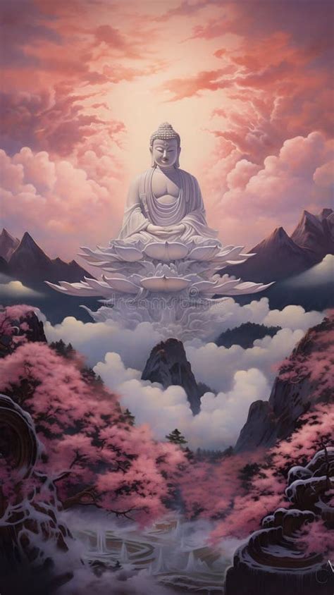 Amitabha Buddha in Mountains. Generative AI Stock Illustration - Illustration of retreat ...