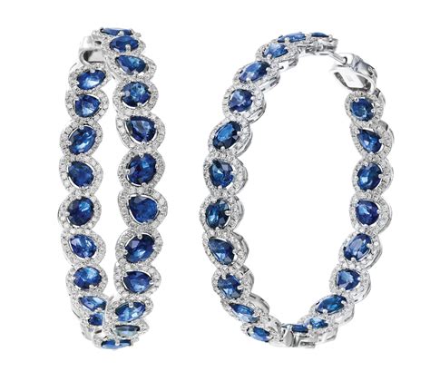 Big Sapphire and Diamond Inside Out Hoop Earrings - 16ctw