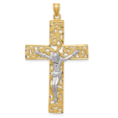 14k Two Tone Yellow Gold Crucifix Cross Religious Pendant Charm Necklace Latin For Women ...