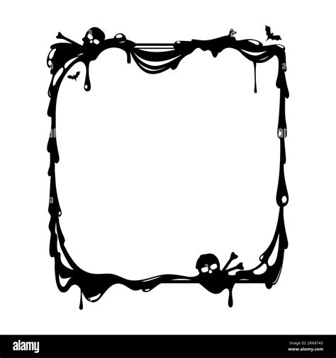 Halloween holiday black frame adorned with skulls, bats, and gooey details, capturing the spooky ...