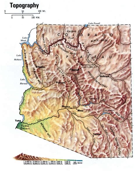 Arizona topographic map. Free large topographical map of Arizona topo