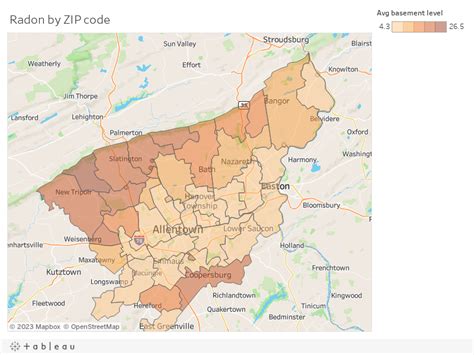 Here are the parts of the Lehigh Valley that have test the highest for radon