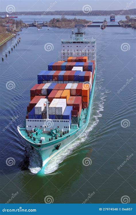 Container Ship on Kiel Canal Stock Photo - Image of economy ...