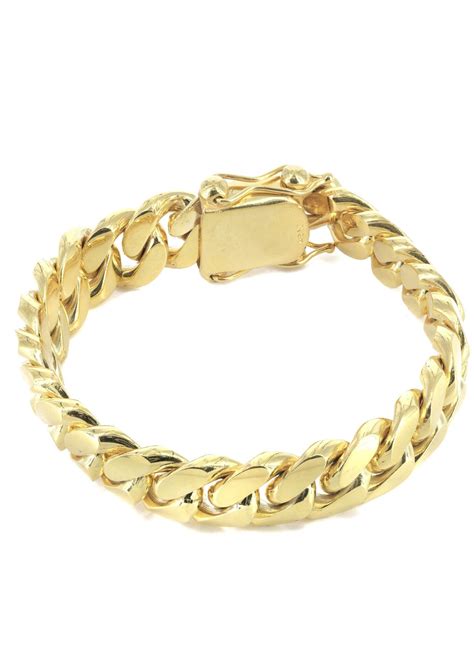 Solid Mens Miami Cuban Link Bracelet 10K Yellow Gold – FrostNYC