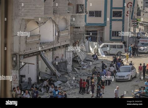 Gaza, Palestine. An Israeli bombardment of a street in the Jabalia camp ...