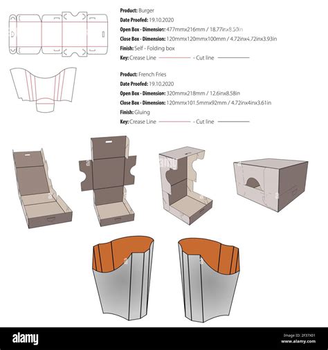 Burger and french fries packaging template self lock,gluing die cut vector Stock Vector Image ...