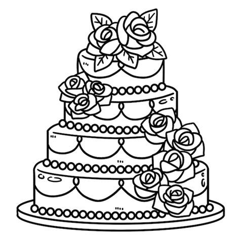 Premium Vector | Wedding cake isolated coloring page for kids