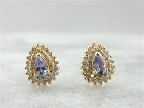 Tanzanite and Diamond Double Halo Stud Earrings