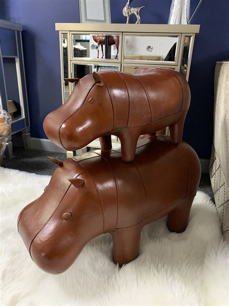 Genuine Handmade Leather Hippo Character Animal Stool Footstool Pouffe | Picture Perfect Home