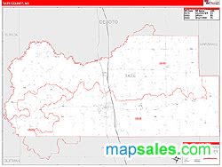 Tate County, MS Zip Code Wall Map Red Line Style by MarketMAPS