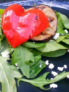 Healthy Heart Salad: grilled eggplant and peppers over power greens and feta. Full instructions ...