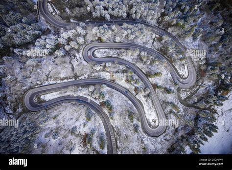 Aerial drone view of a beautiful mountain road Stock Photo - Alamy