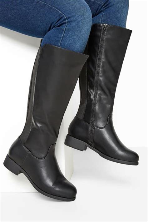 Black XL Calf Knee High Boots In Extra Wide Fit | PixieGirl