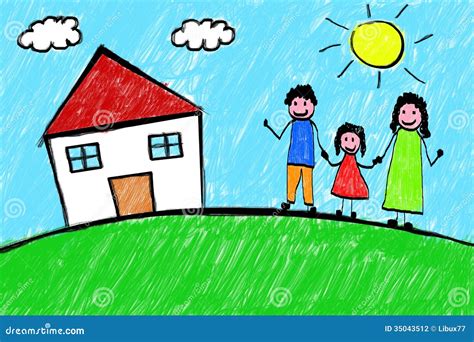 Family House Freehand Child Drawing Stock Photography - Image: 35043512