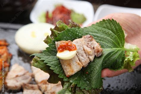 Korean grilled pork belly meat Stock Photo | Adobe Stock