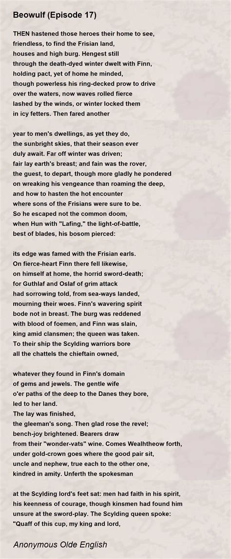 Beowulf (Episode 17) Poem by Anonymous Olde English - Poem Hunter