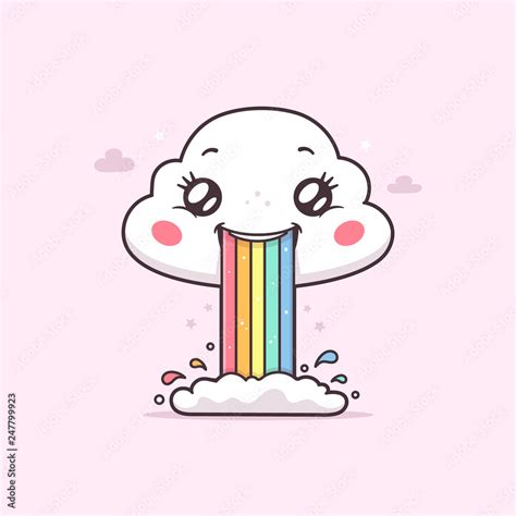 Cute kawaii cloud puking or vomiting rainbow vector cartoon illustration Stock Vector | Adobe Stock