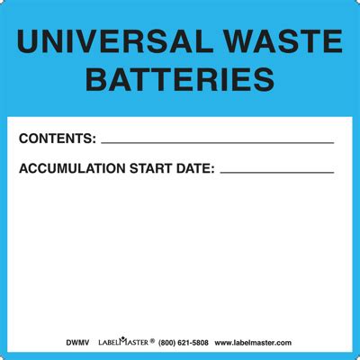 Universal Waste Batteries Label, PVC-Free Film | Labelmaster