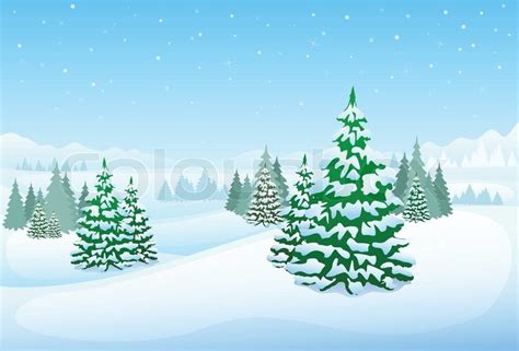 Winter forest landscape christmas ... | Stock vector | Colourbox