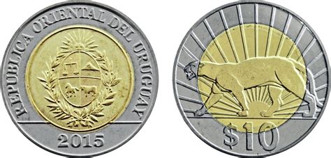 Monedas del Uruguay: 10 Pesos Uruguayos 2015