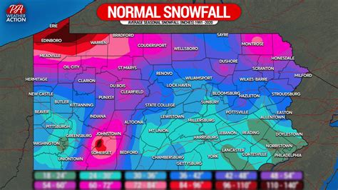 Average Snowfall Map - PA Weather Action