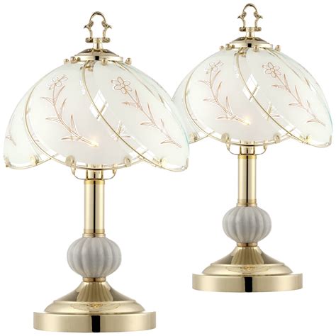 Traditional Table Lamps Set of 2 Brass Floral Glass for Living Room ...