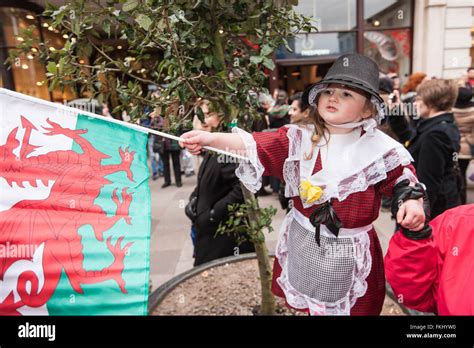 in traditional national costume dress during St David's Day Parade,Cardiff,Wales,U.K Stock Photo ...