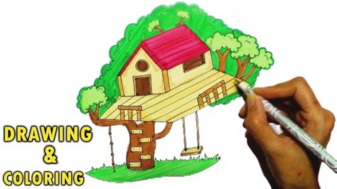 How to Draw Tree House Easy Method | Drawing and Coloring - YouTube