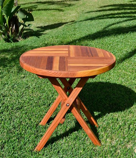 Round Wood Folding Picnic Table with Curved Benches | Forever Redwood