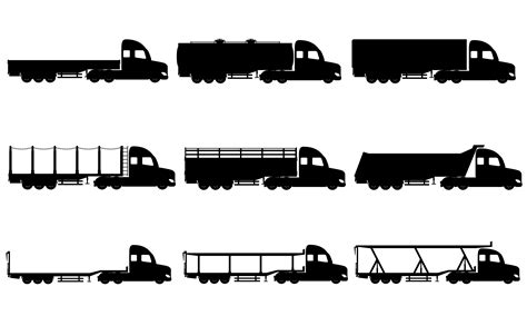 set icons trucks semi trailer black silhouette vector illustration ...