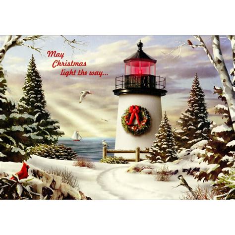 Red Farm Studios Lighthouse on Winter Path Box of 18 Coastal Christmas ...