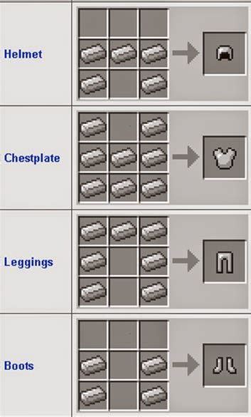 mine and craft: crafting recipes: armour