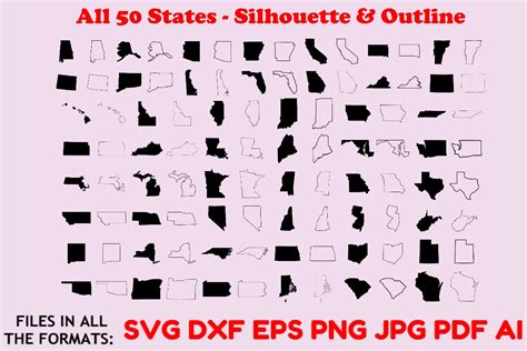 All 50 States Silhouette and Outline USA Graphic by Thecrafterdepot ...