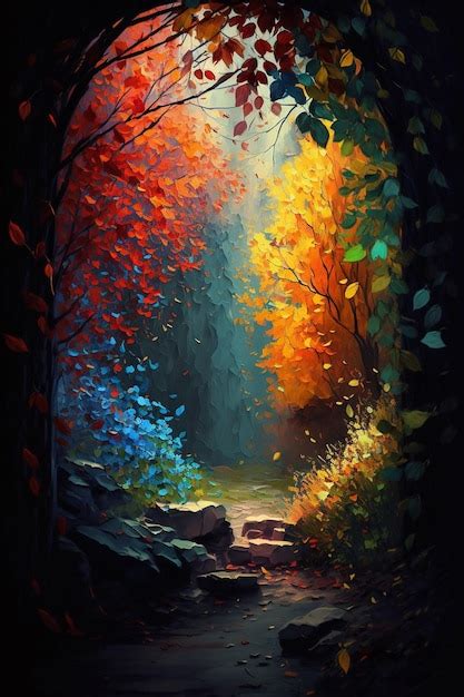 Premium AI Image | A painting of a path in the forest.