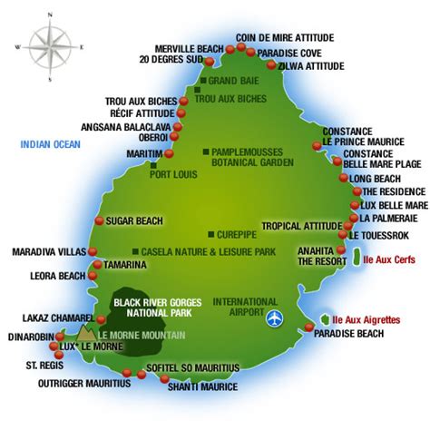 Map of Mauritius and our featured resorts & hotels | Just2Mauritius