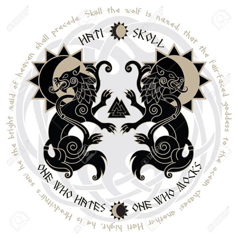 Two Wolves From Norse Mythology, Hati And Skoll Devour The ... | Norse tattoo, Viking tattoos ...